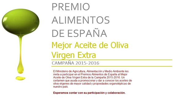 Convocatoria Premio Alimentos de España al Mejor Aceite de Oliva Virgen Extra. Campaña 2015-2016